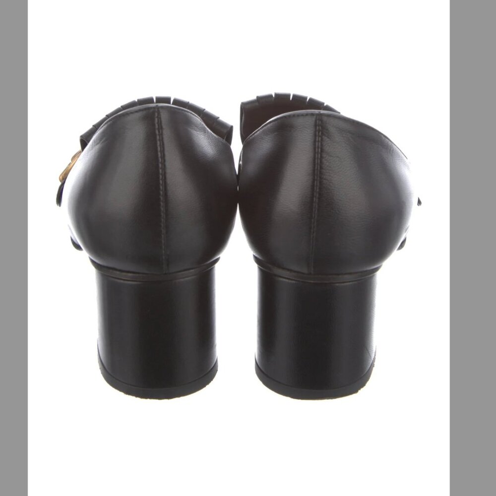 GUCCI Double G Logo Black Leather Square Toe Pumps Size 38 - Picture 3 of 7